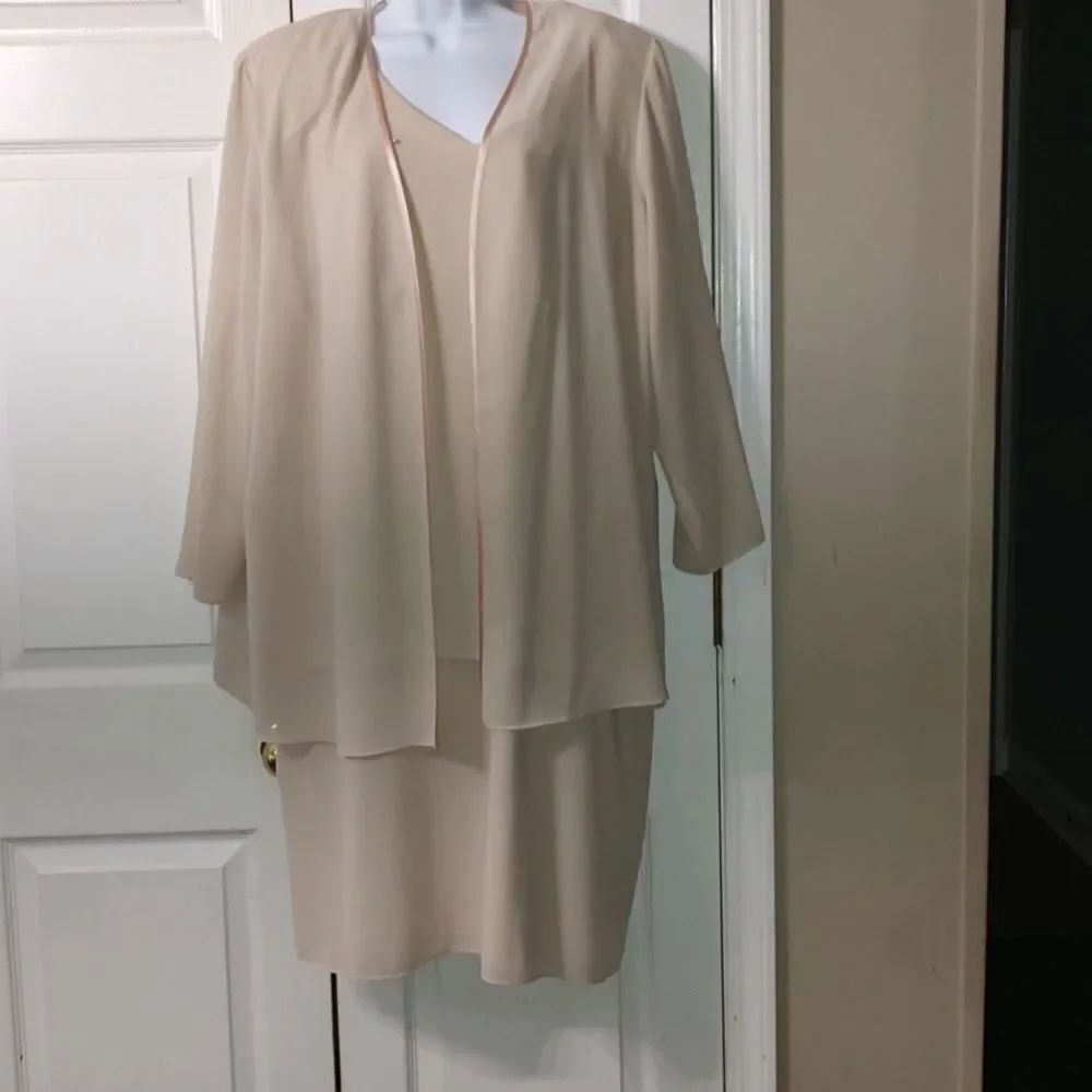 Patra Vintage cream color sleeveless dress & jacket duster wedding Sz 22P